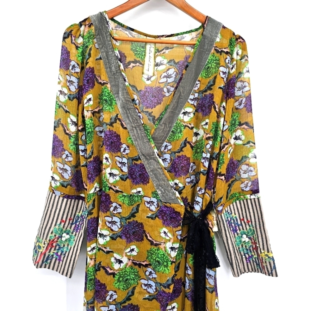 Aratta Silent Journey Sheer Wrap Shirt Duster Dress Kimono Womens Size Small/med